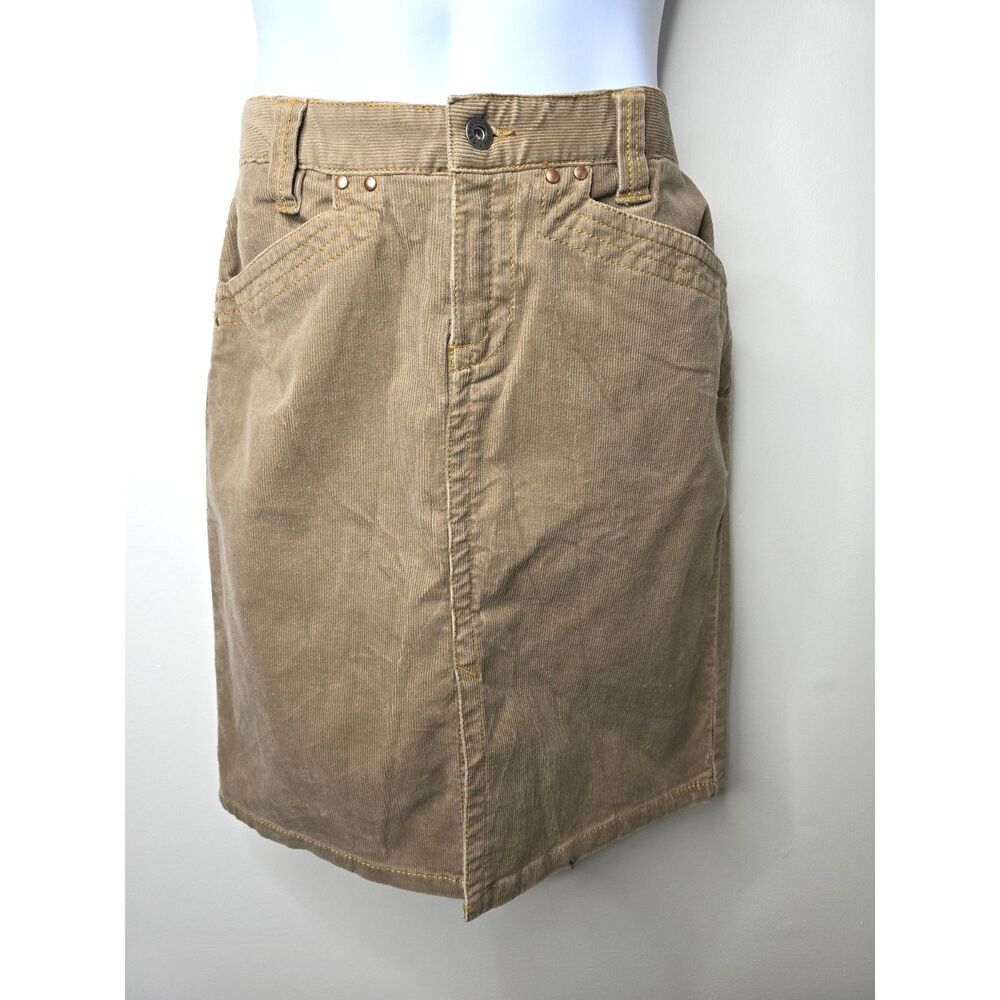 Tommy Hilfiger Corduroy Mini Skirt Beige Tan Y2K Vintage Pocket Ribbed Size 4